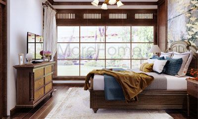Giường gỗ óc chó biệt thự gỗ óc chó