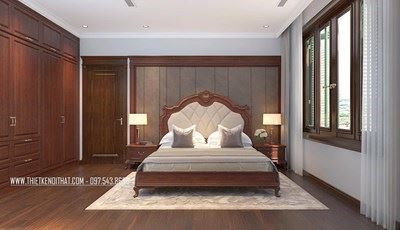 Giường ngủ gỗ tự nhiên hiện đại, tân cổ điển cho biệt thự tại thành phố Giao Lưu Hà Nội