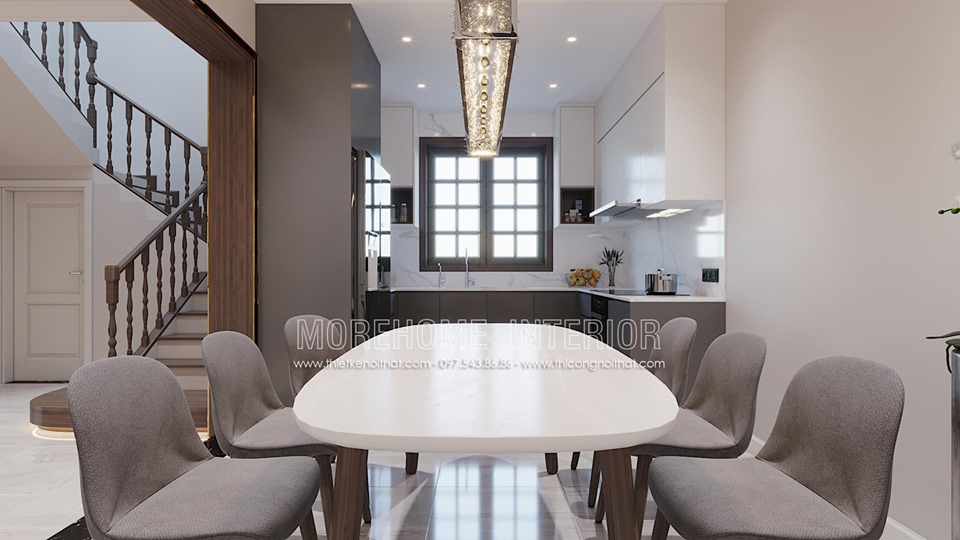 Mẫu bàn ăn gỗ tự nhiên kết hợp với ghế sofa bọc nỉ đơn giản đẹp bàn ăn gỗ