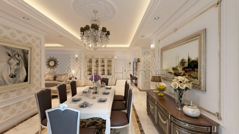 Mẫu bàn ghế ăn tân cổ điển giúp cho gia chủ thuận tiện hơn trong quá trình dùng bữa cũng của mọi thành viên trong gia đình cũng như những buổi tiệc tiếp đãi khách tới chơi nhà bàn ăn gỗ