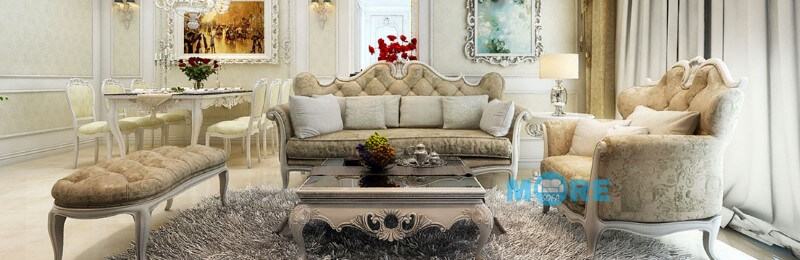 Sofa Tân cổ điển MS-032 khung gỗ tự nhiên, bọc nỉ hoa văn cao cấp sang trọng, quý phái cho phòng khách chung cư, biệt thự, nhà phố sofa tân cổ điển