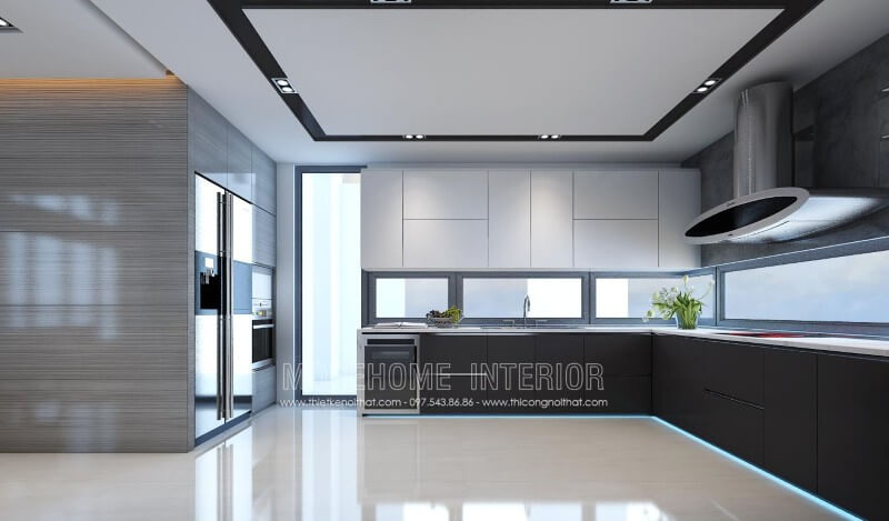 Tủ bếp hiện đại hình chữ L tận dụng được không gian góc, tiết kiệm diện tích phòng bếp mang lại sự thông thoáng, thoải mái Tủ bếp hiện đại đẹp