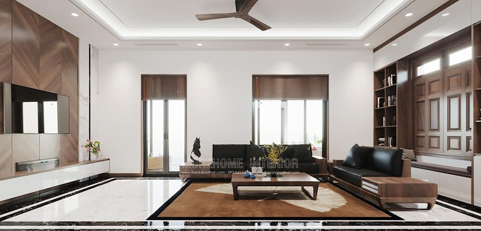Trang trí nội thất phòng khách đẹp và sang trọng với đồ gỗ óc chó cao cấp Mẫu nội thất biệt thự đẹp