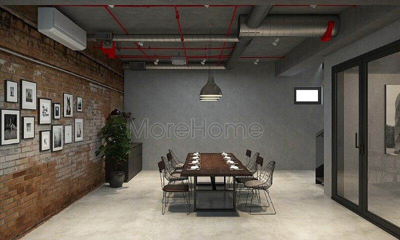 Mẫu bàn ăn hiện đại với phần chân sắt tĩnh điện đơn giản mang lại cho gia chủ thuận tiện hơn trong quá trình di chuyển, đi lại