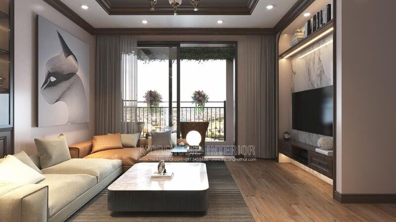 Khu vực tiếp khách sang trọng hơn với bộ sofa chung cư hiện đại