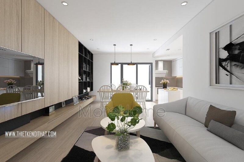 Bộ sofa bọc vải ấn tượng được thiết kế nhẹ nhàng, đơn giản, không đi sâu vào chi tiết giúp không gian gọn gàng và linh hoạt hơn
