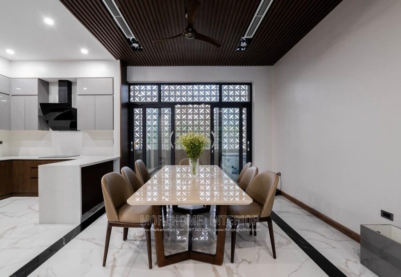 Nhà thầu thi công nội thất phòng bếp bằng các loại chất liệu cao cấp như đá nhân tạo, gạch lát nền, gỗ tự nhiên,...