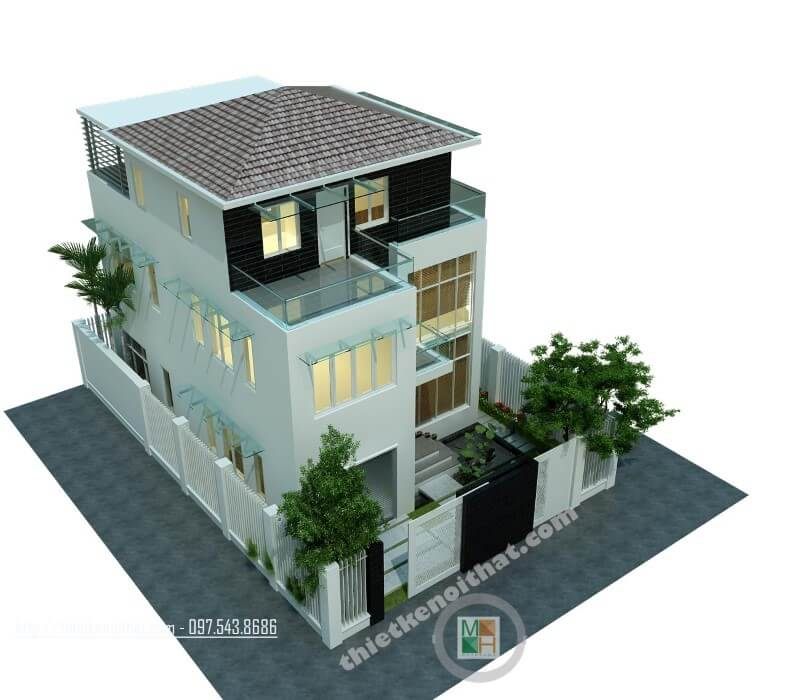 Mẫu thiết kế kiến trúc hiện đại dành cho nhà biệt thự 3 tầng ở Văn Khê Hà Đông được đề xuất.